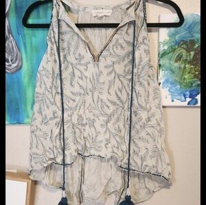 Embroidered Cream and Blue Women's Top